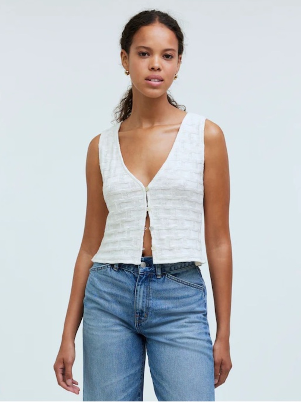 NWT Madewell Basketweave Stitch Vest  Crop Top Size XXS Antique Cream $55 NN249